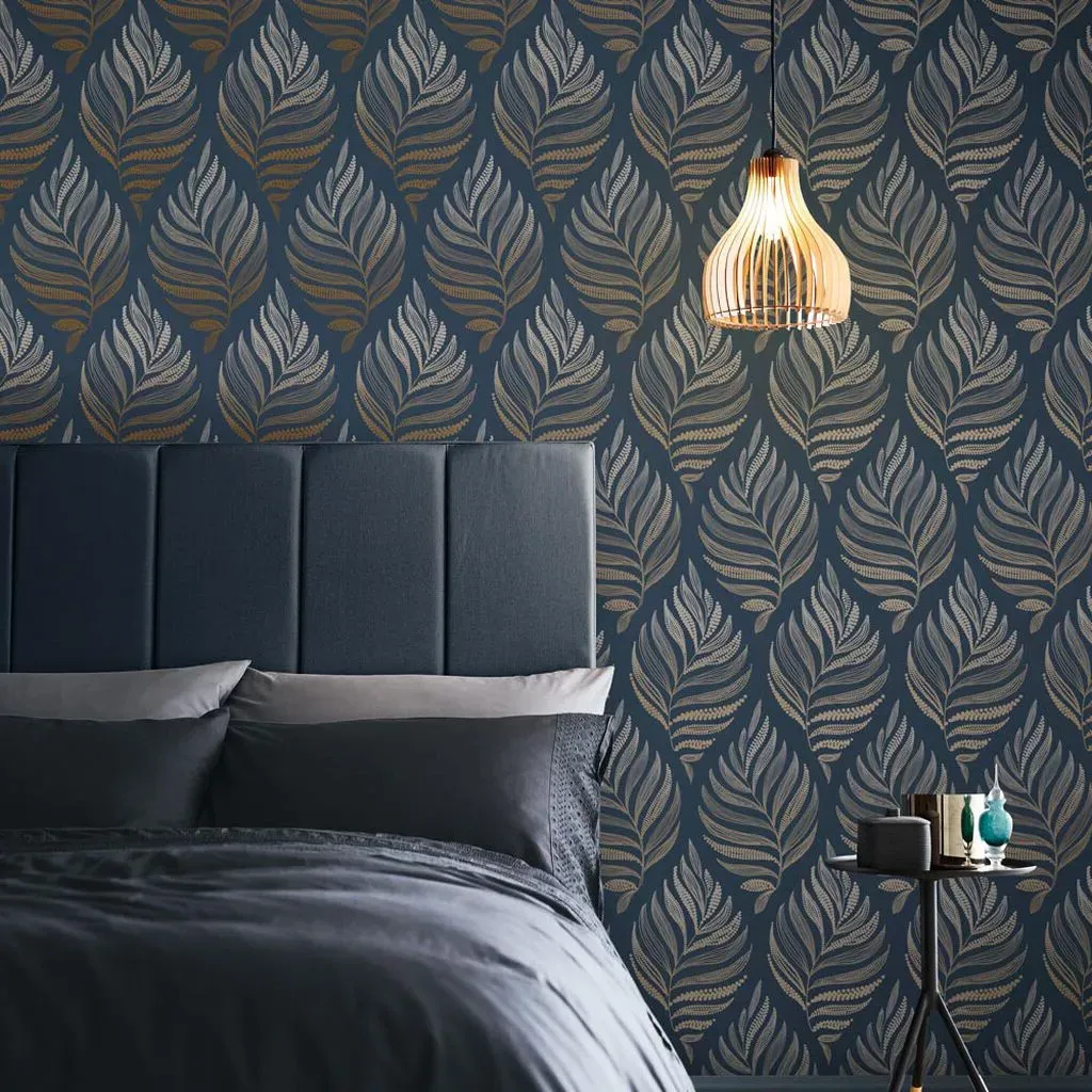 Botanica Midnight Leaves Wallpaper - Blue