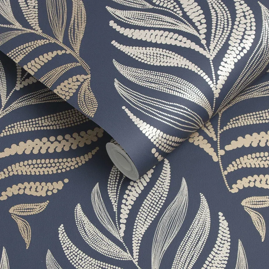 Botanica Midnight Leaves Wallpaper - Blue
