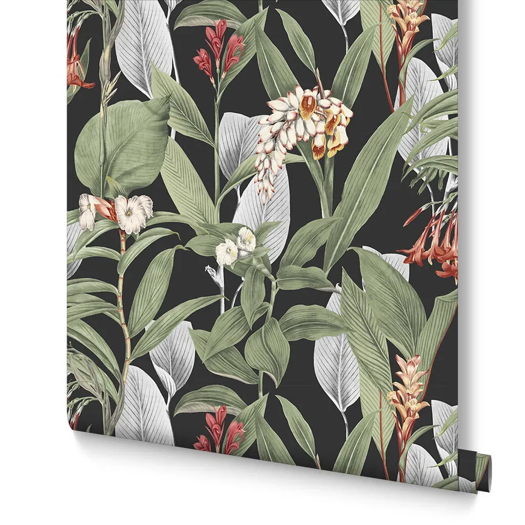 Botanical Black Leaves Wallpaper - Black