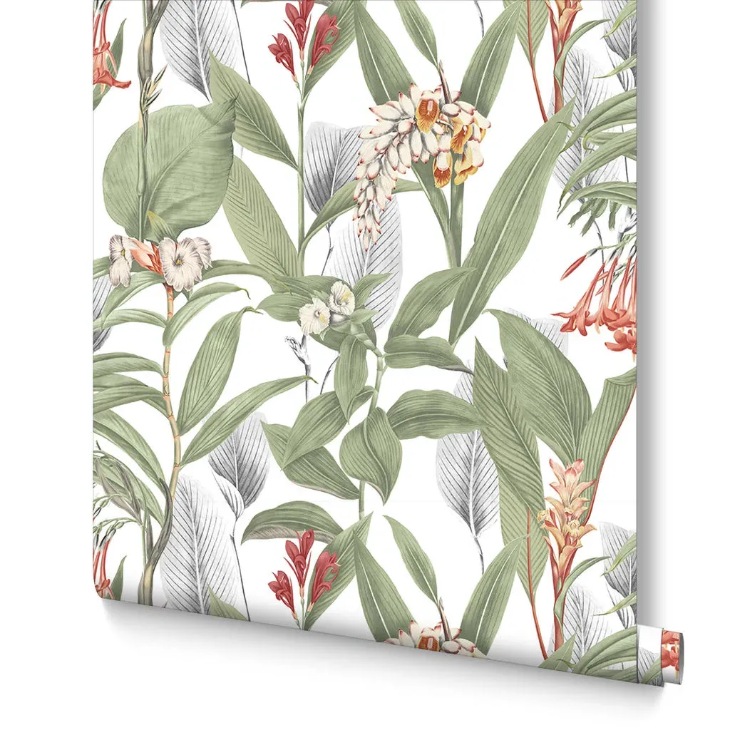 Botanical Powder Wallpaper - Green