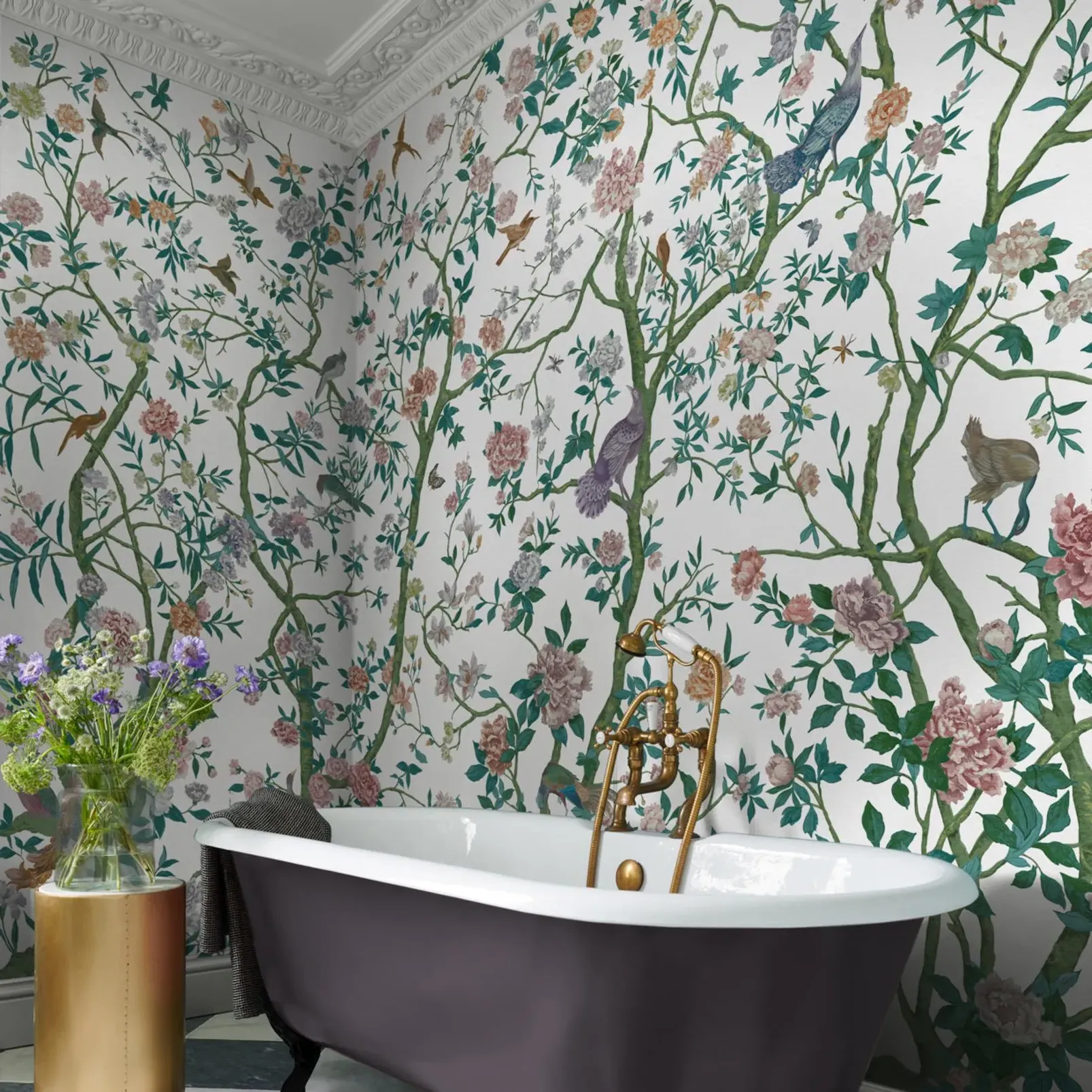 Chinoiserie Day Wall Mural - White