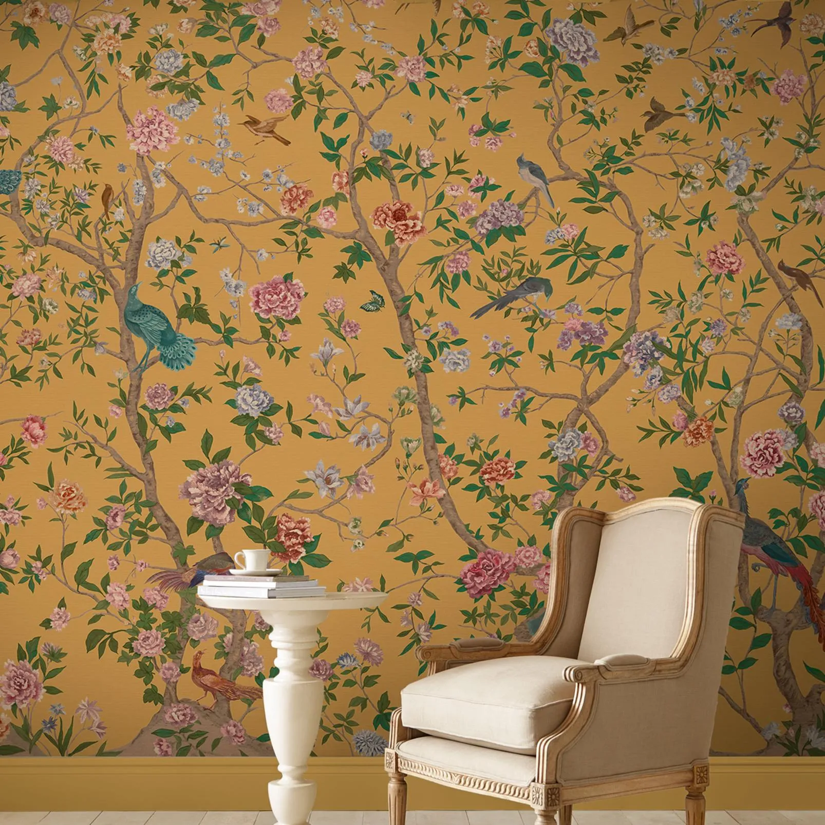Chinoiserie Ochre Wall Mural - Yellow