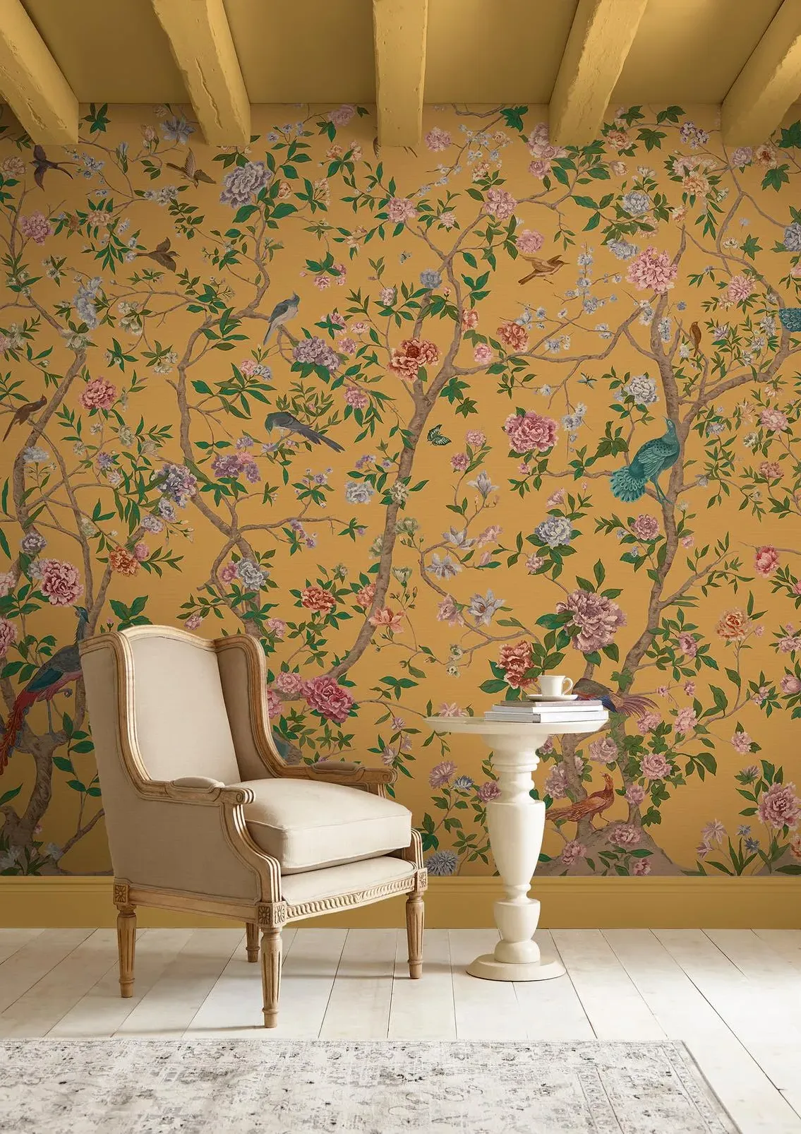 Chinoiserie Ochre Wall Mural - Yellow