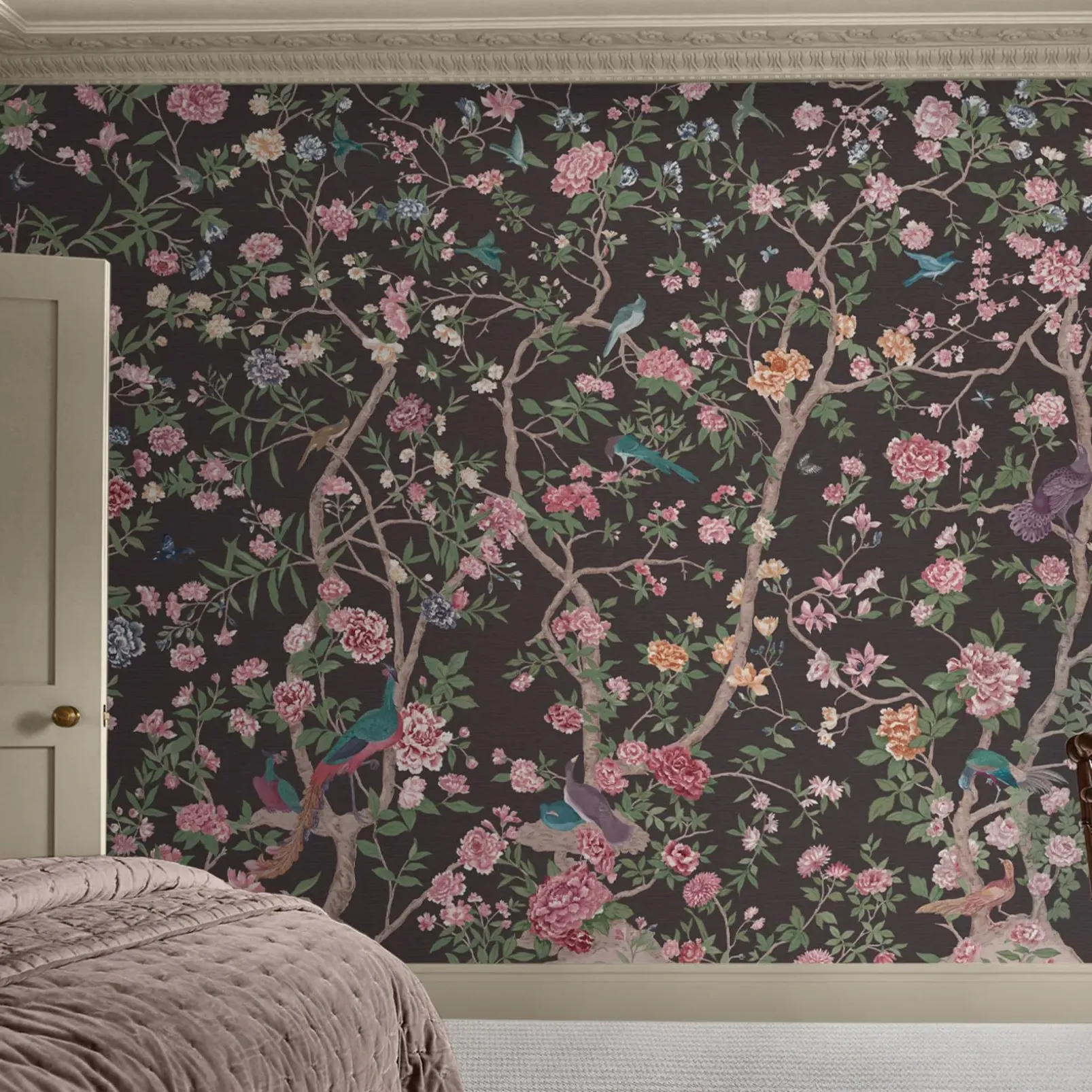 Chinoiserie Wall Mural - Charcoal