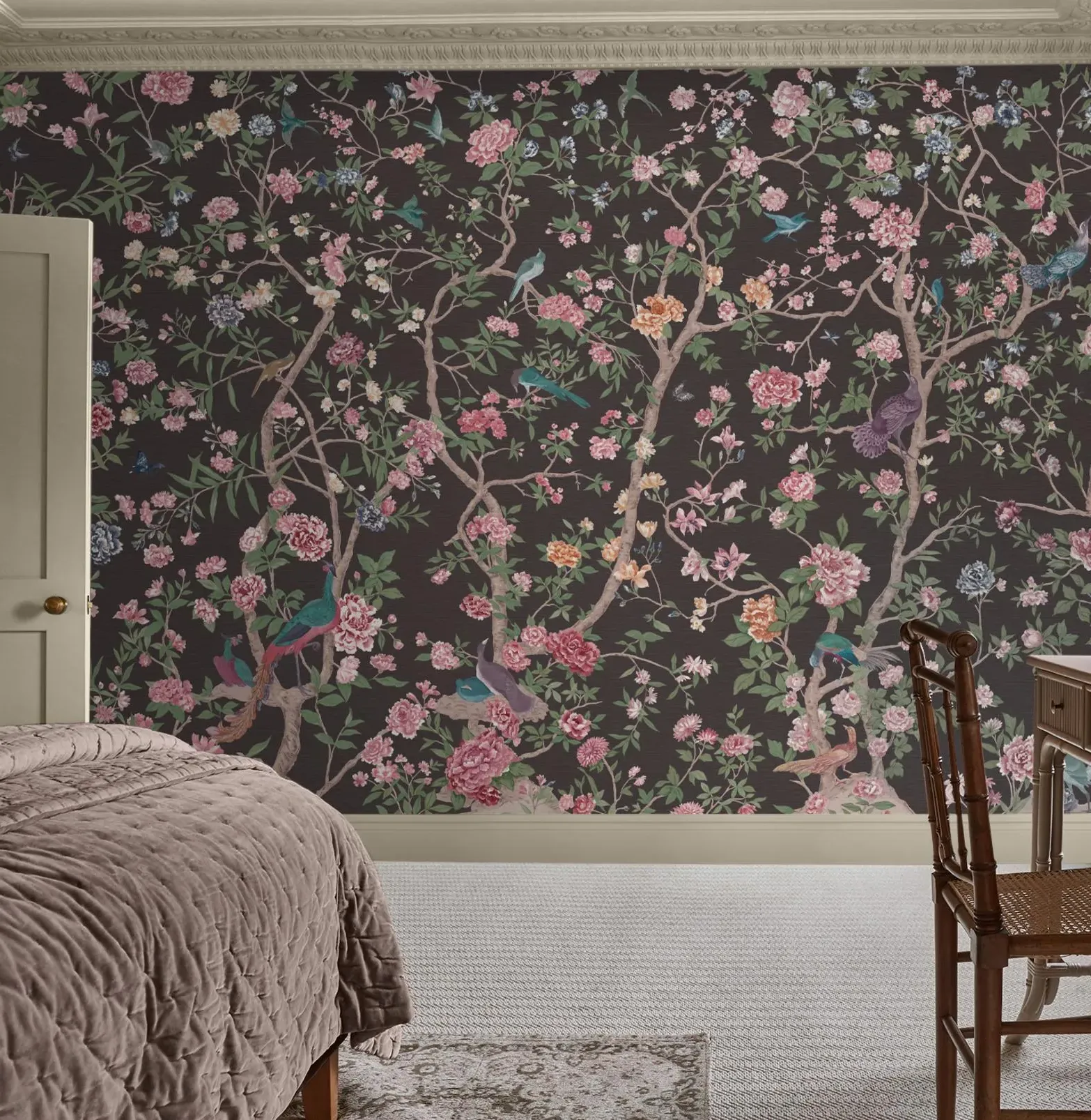 Chinoiserie Wall Mural - Charcoal