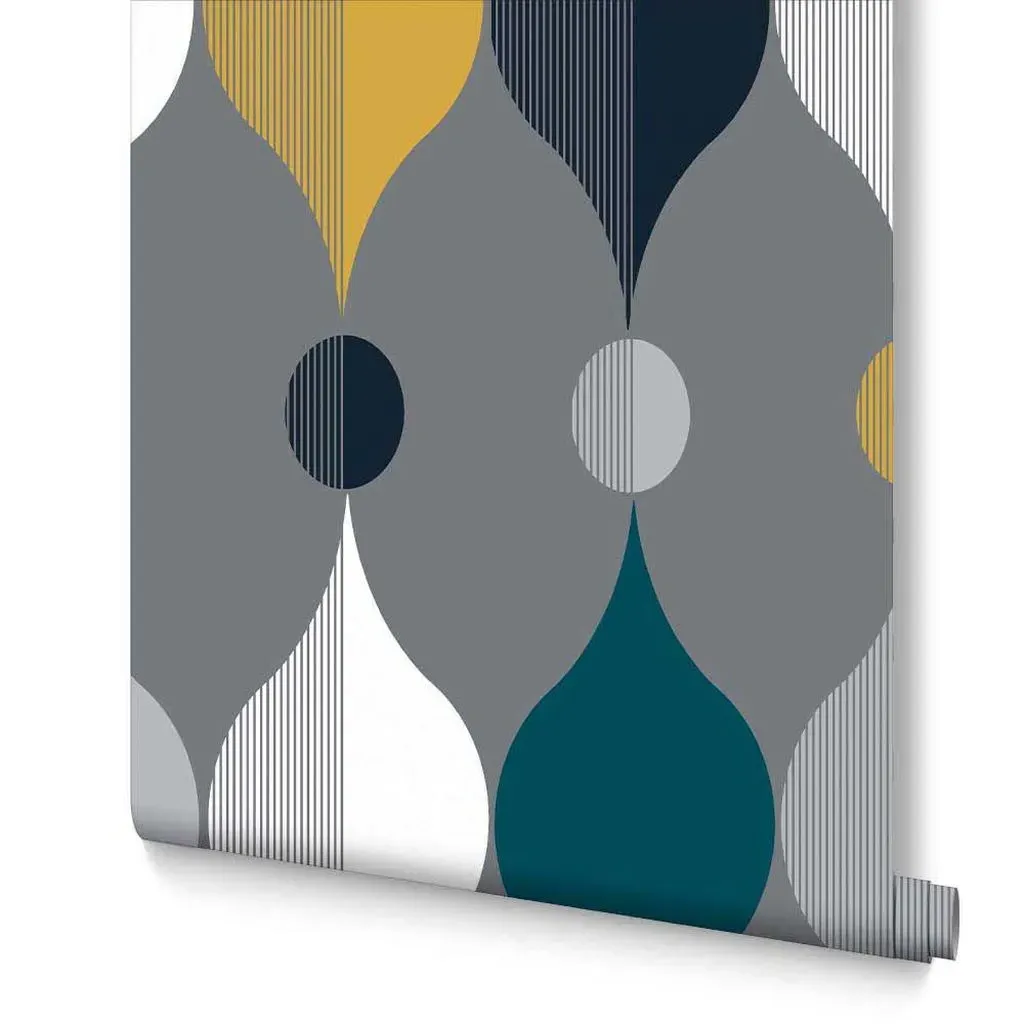 Coronation Craze Slate Wallpaper - Multi