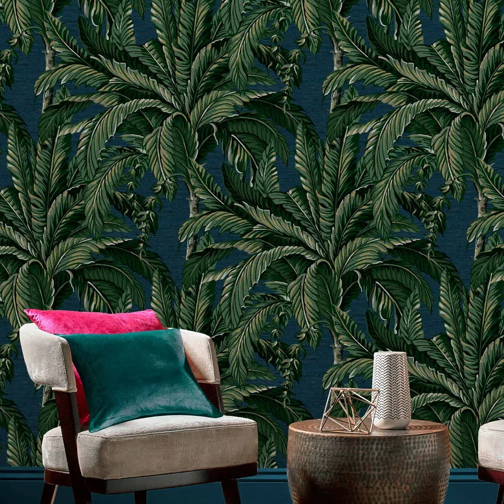 Daintree Palm Midnight Wallpaper - Blue