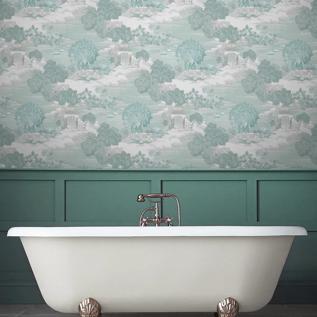 Edo Toile Mint Wallpaper - Green
