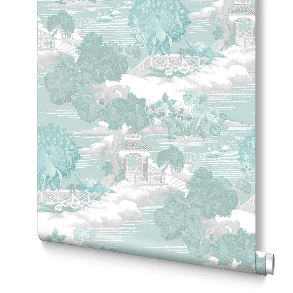 Edo Toile Mint Wallpaper - Green