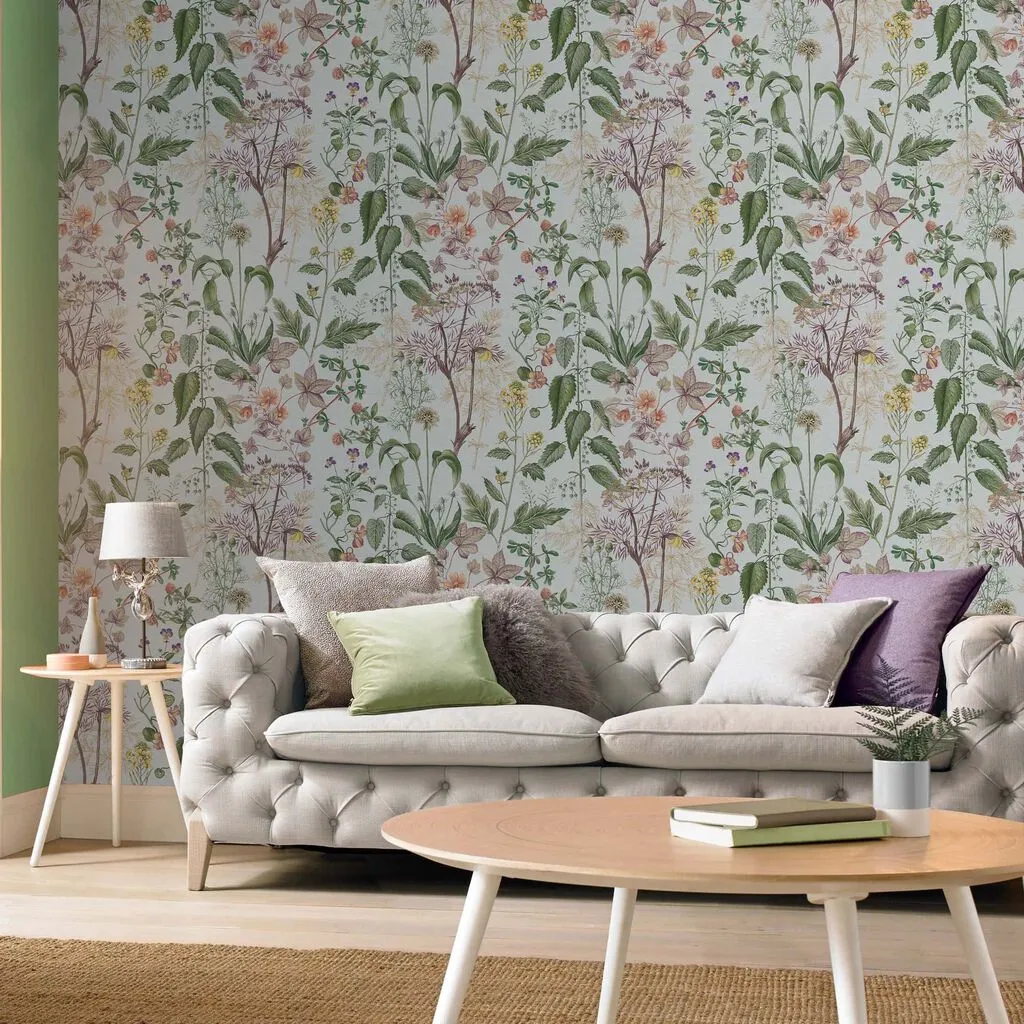 Edulis Sage Floral Wallpaper - Sage