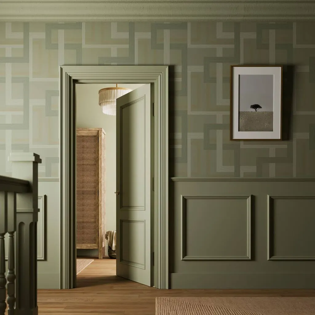 Entwine Sage Geometric Wallpaper - Green