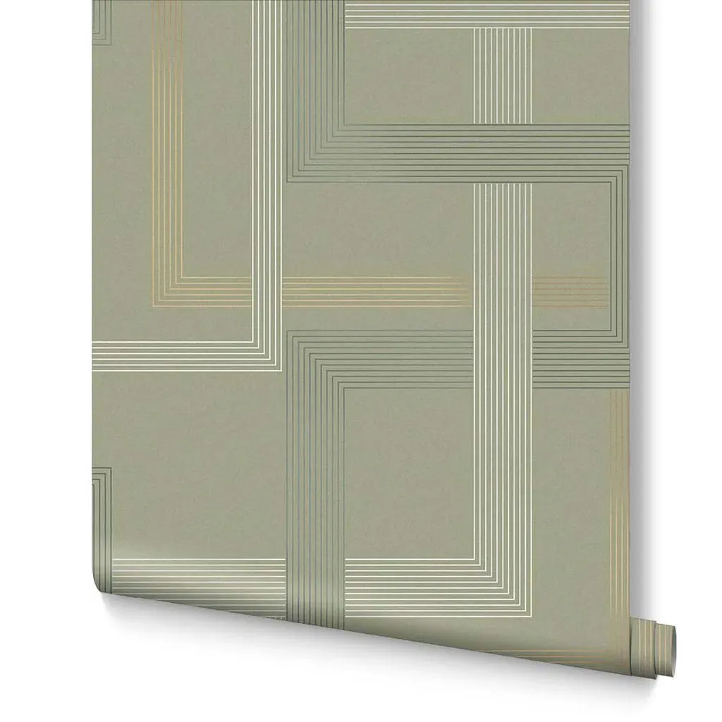 Entwine Sage Geometric Wallpaper - Green