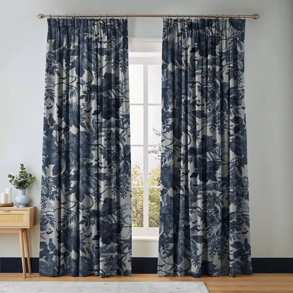 Enzia Ink Made to Measure Curtains - Blue, Floral