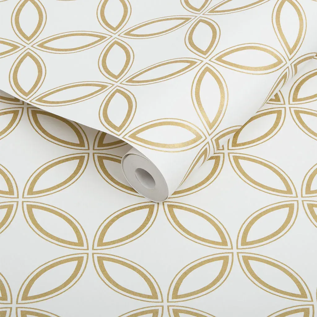 Eternity Geometric Wallpaper - White, Gold