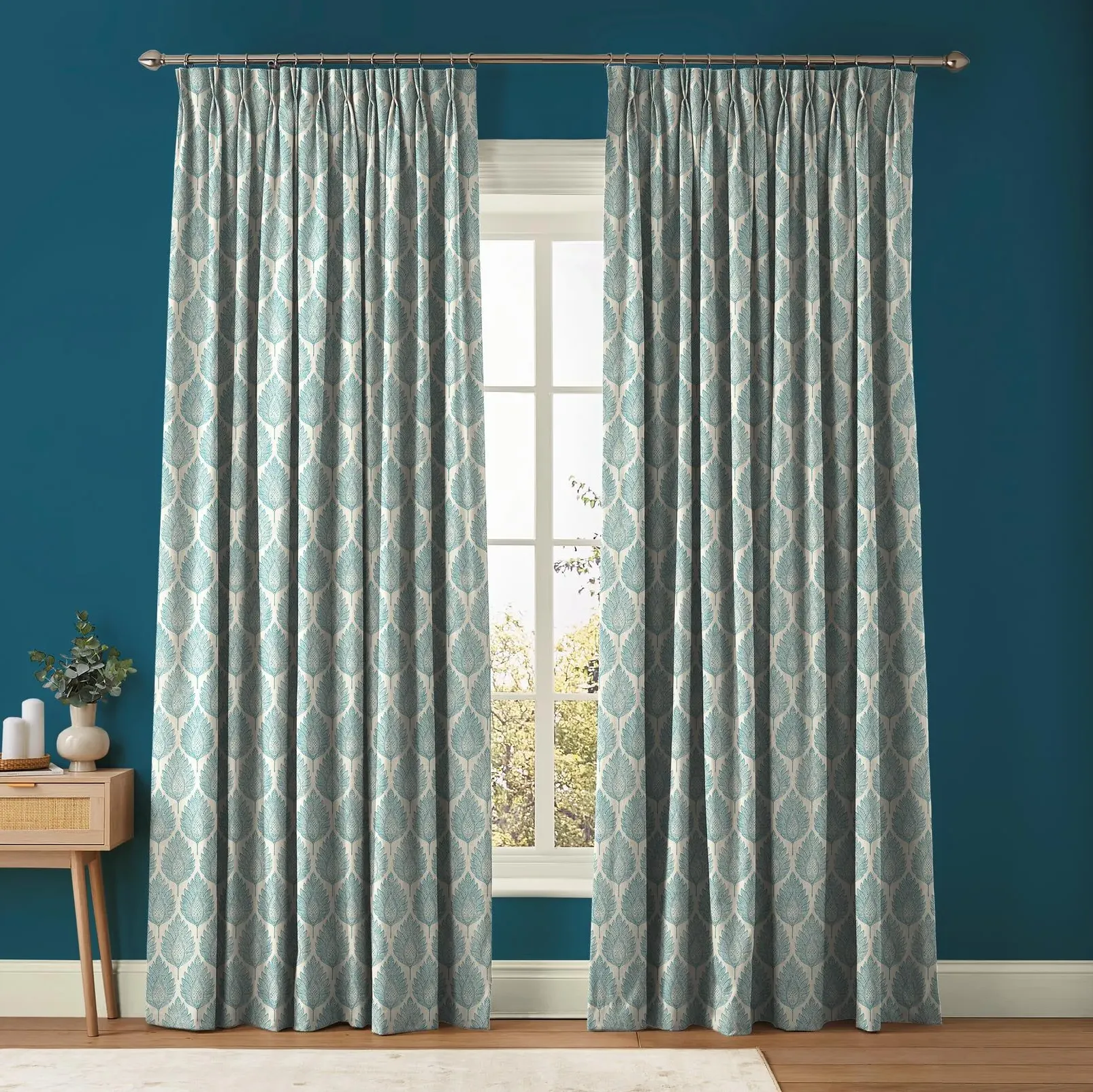 Flame Leaf Made to Measure Curtains - Teal