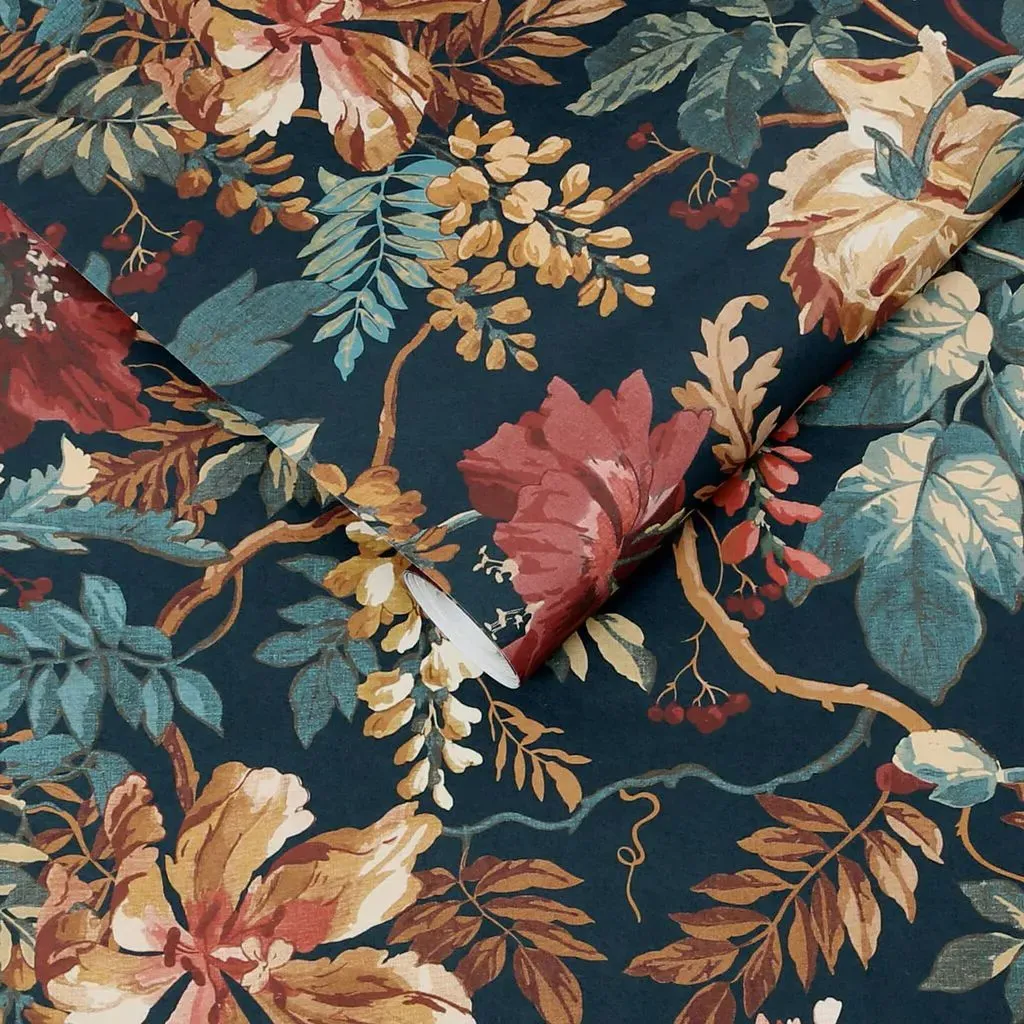 Florenzia Dusk Floral Wallpaper - Blue