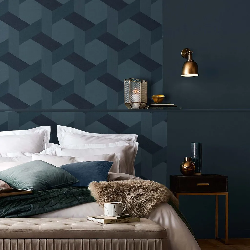 Fractal Navy Geometric Wallpaper - Navy