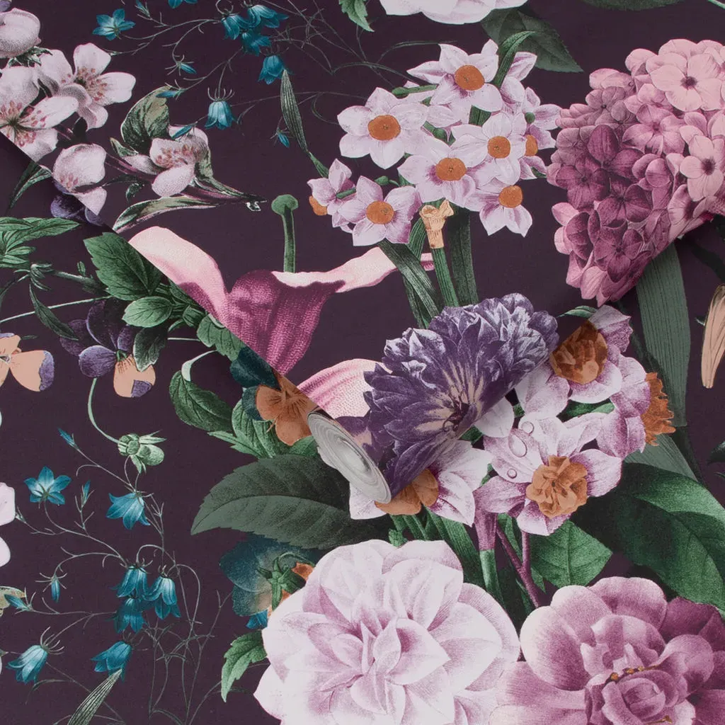 Glasshouse Flora Amethyst Floral Wallpaper - Purple