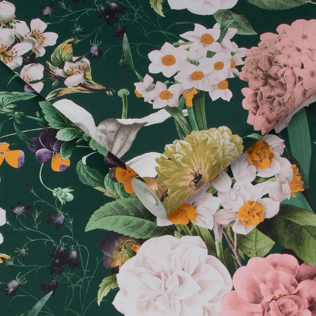 Glasshouse Flora Emerald Floral Wallpaper - Emerald
