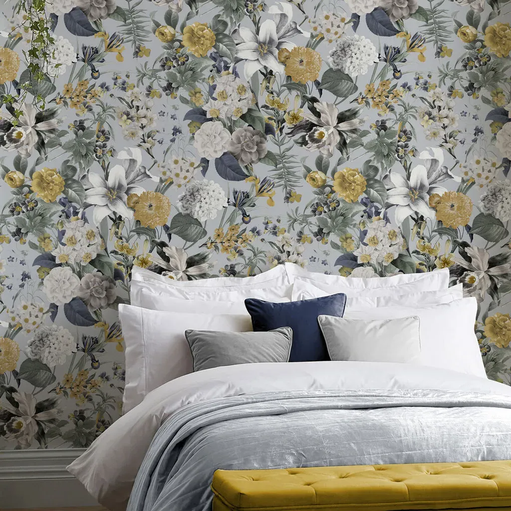 Glasshouse Flora Sky Floral Wallpaper - Blue