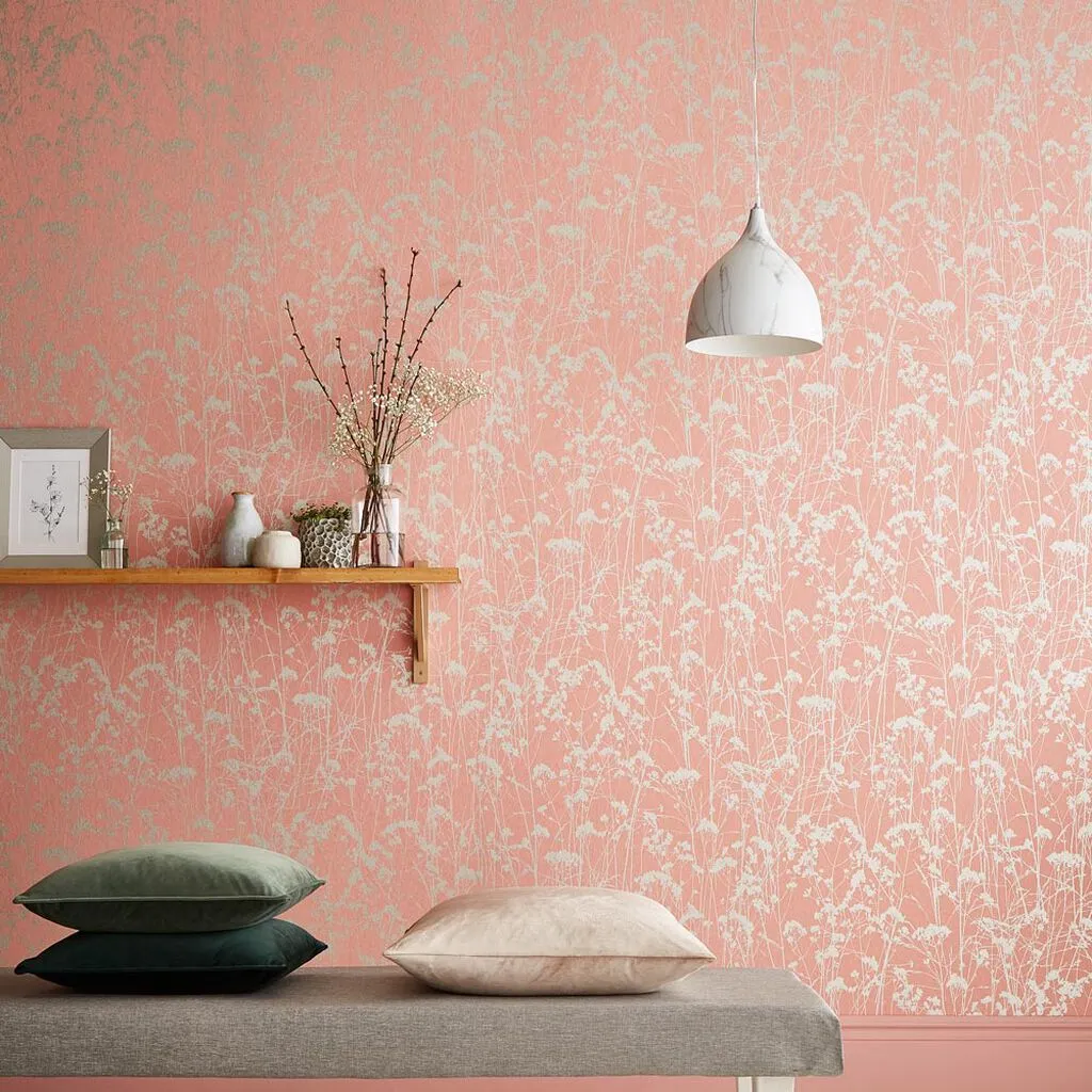 Grace Coral Floral Wallpaper - Coral
