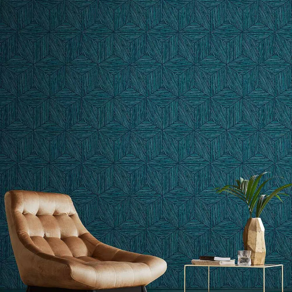 Grasscloth Geo Geometric Wallpaper - Teal