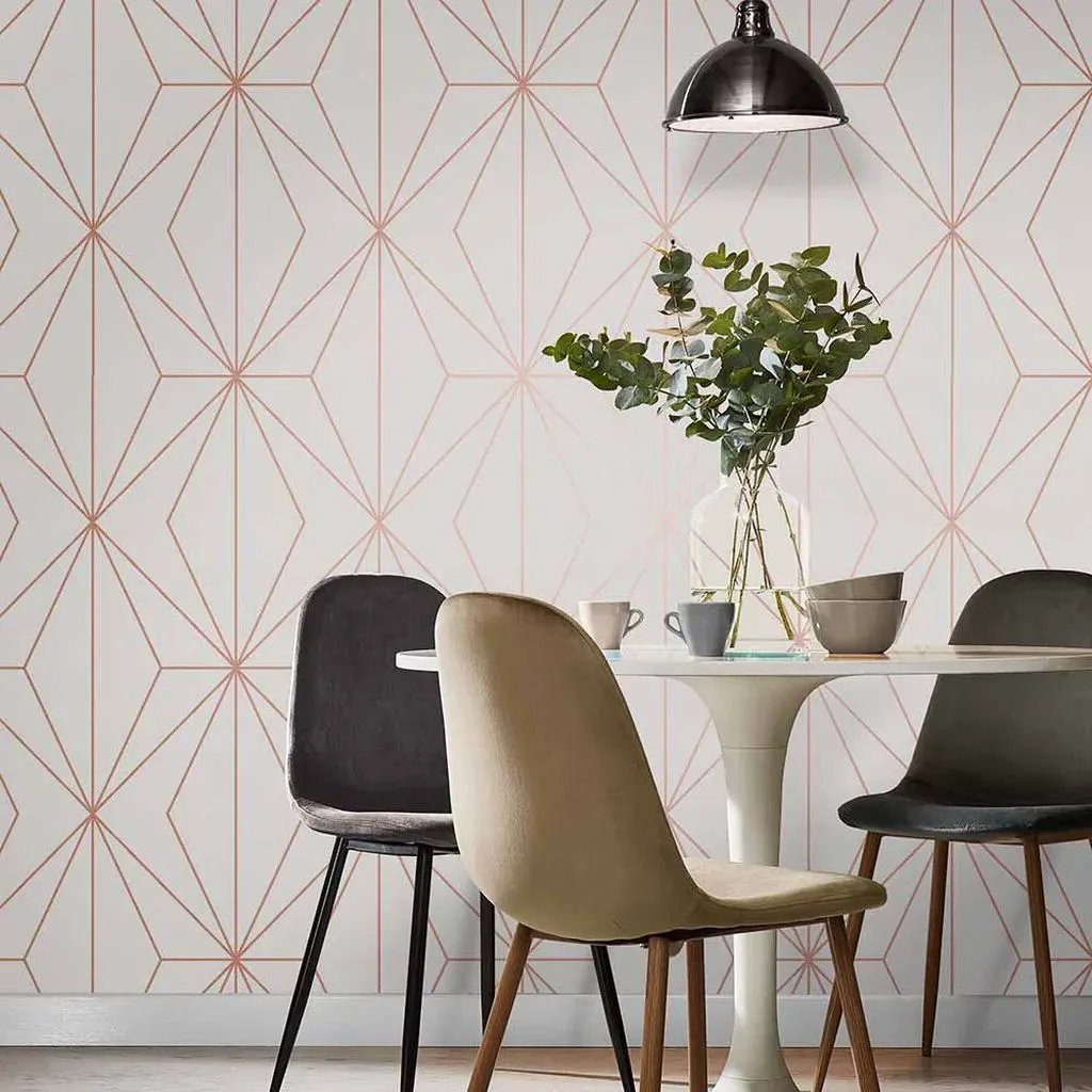 Harmony Geometric Wallpaper - White, Rose Gold