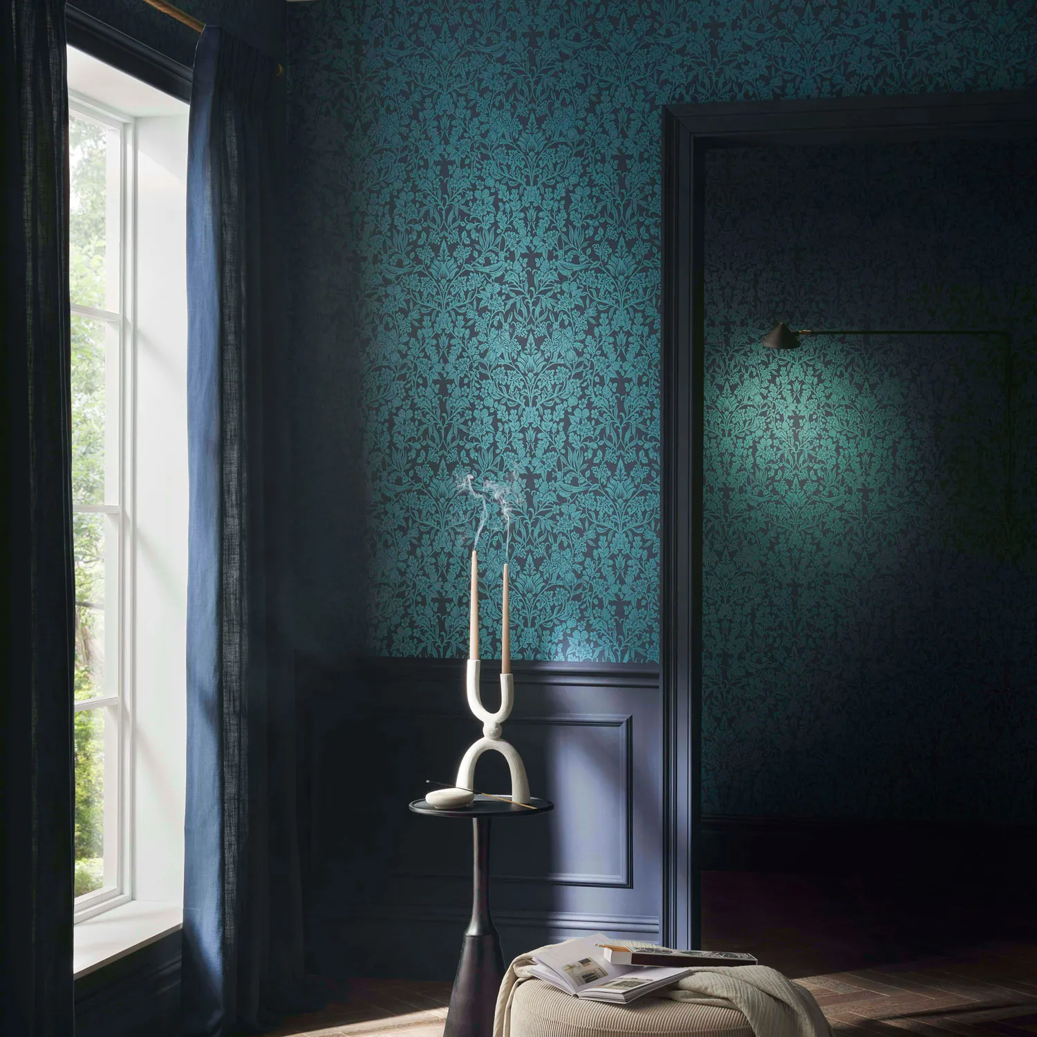 Hartley Damask Teal Wallpaper - Teal