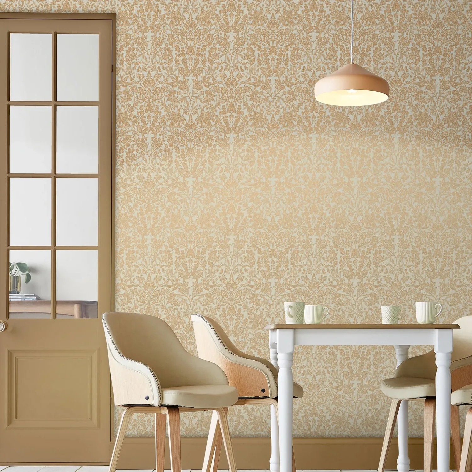 Hartley Damask Wallpaper - Grey, Copper