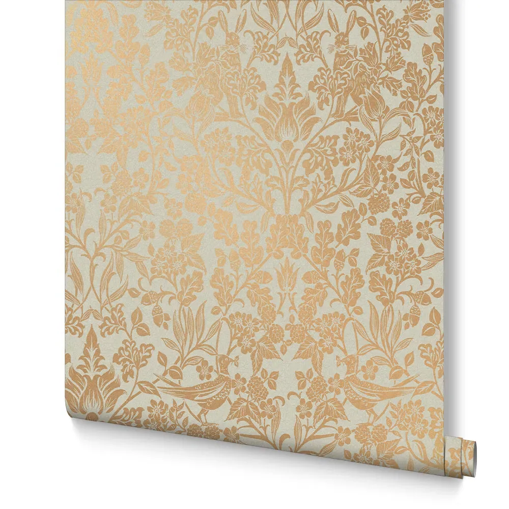 Hartley Damask Wallpaper - Grey, Copper