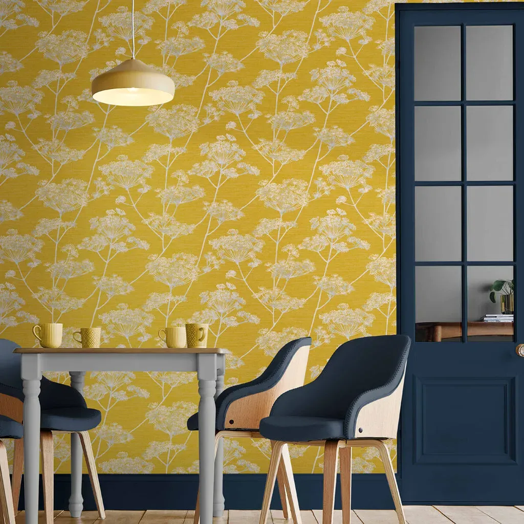 Hortus Mustard Floral Wallpaper - Mustard