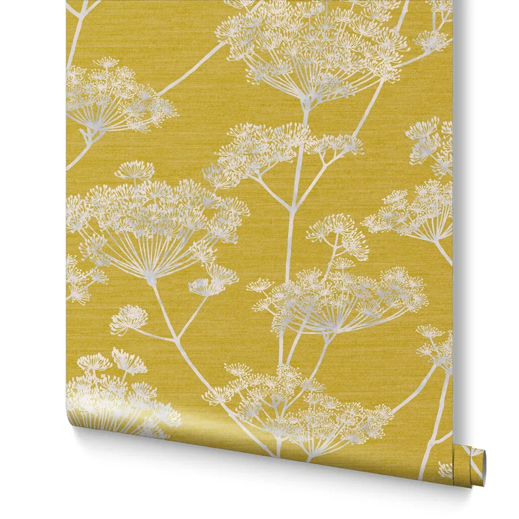 Hortus Mustard Floral Wallpaper - Mustard