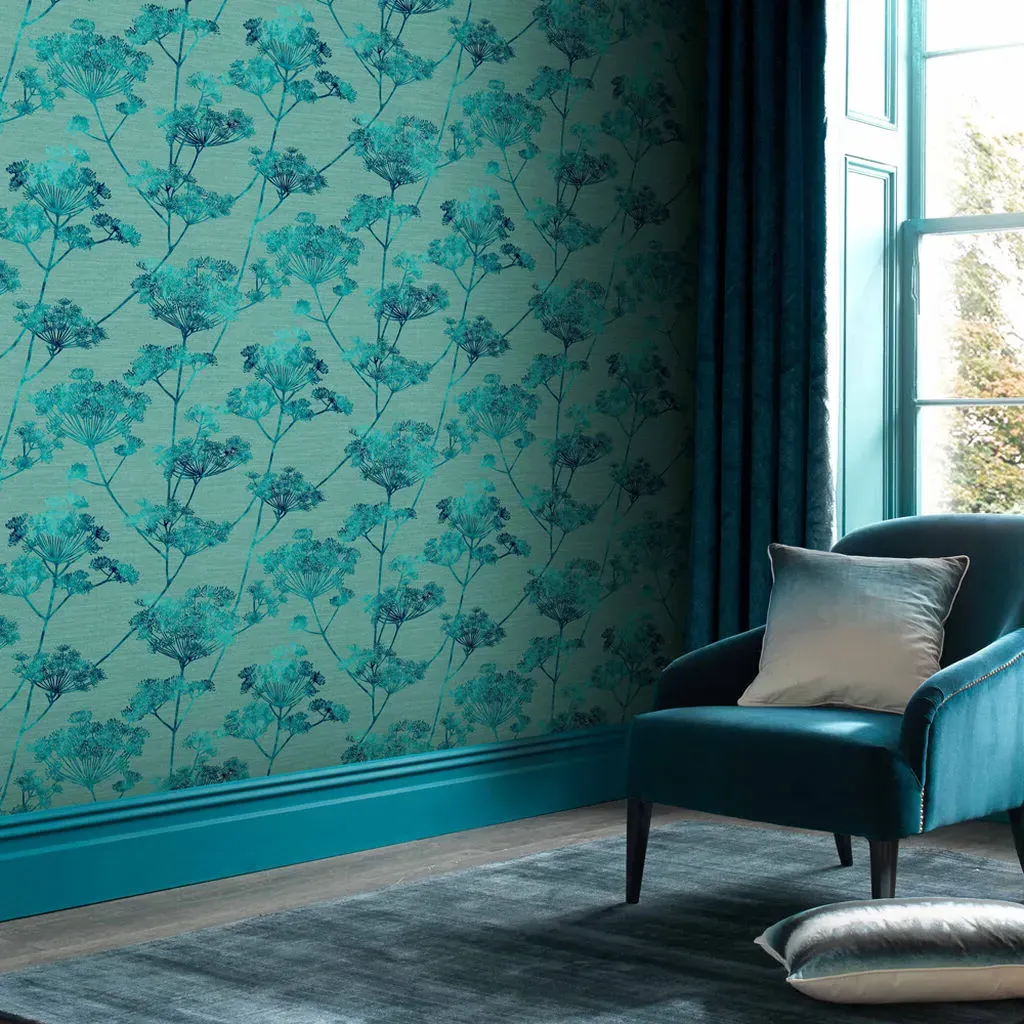 Hortus Teal Floral Wallpaper - Teal
