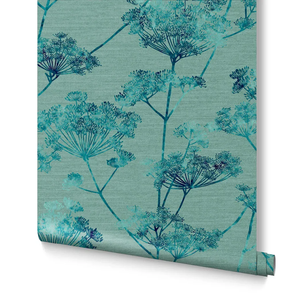Hortus Teal Floral Wallpaper - Teal