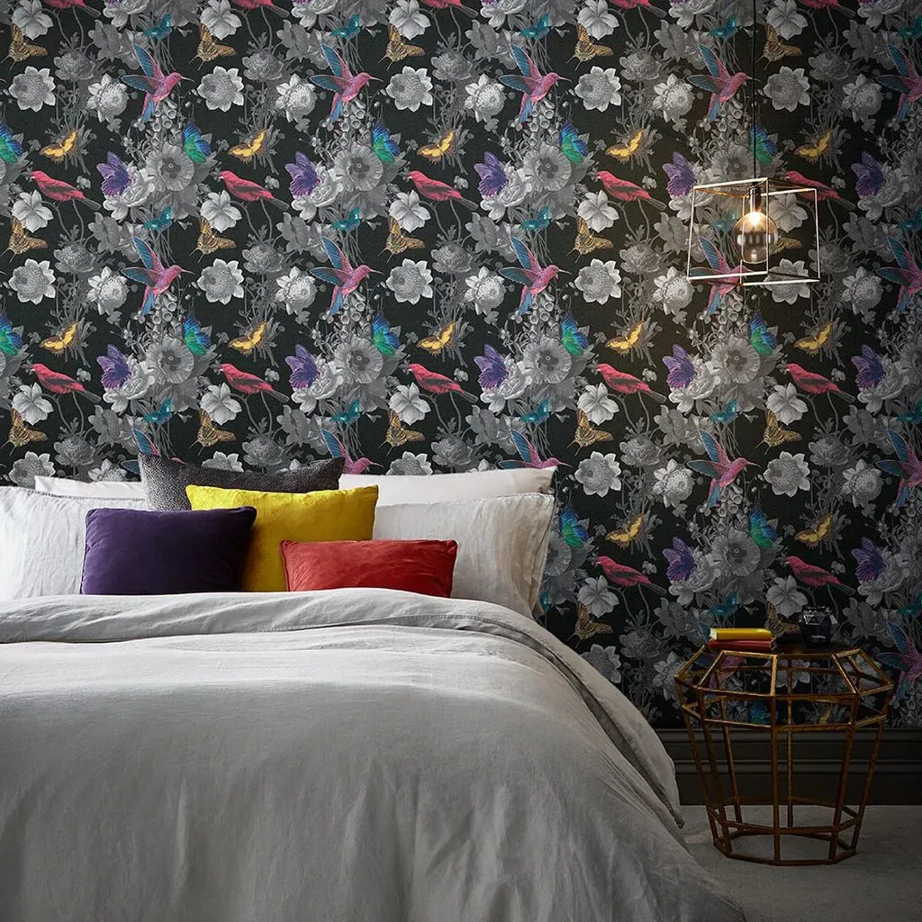 Jardin Black Floral Wallpaper - Black