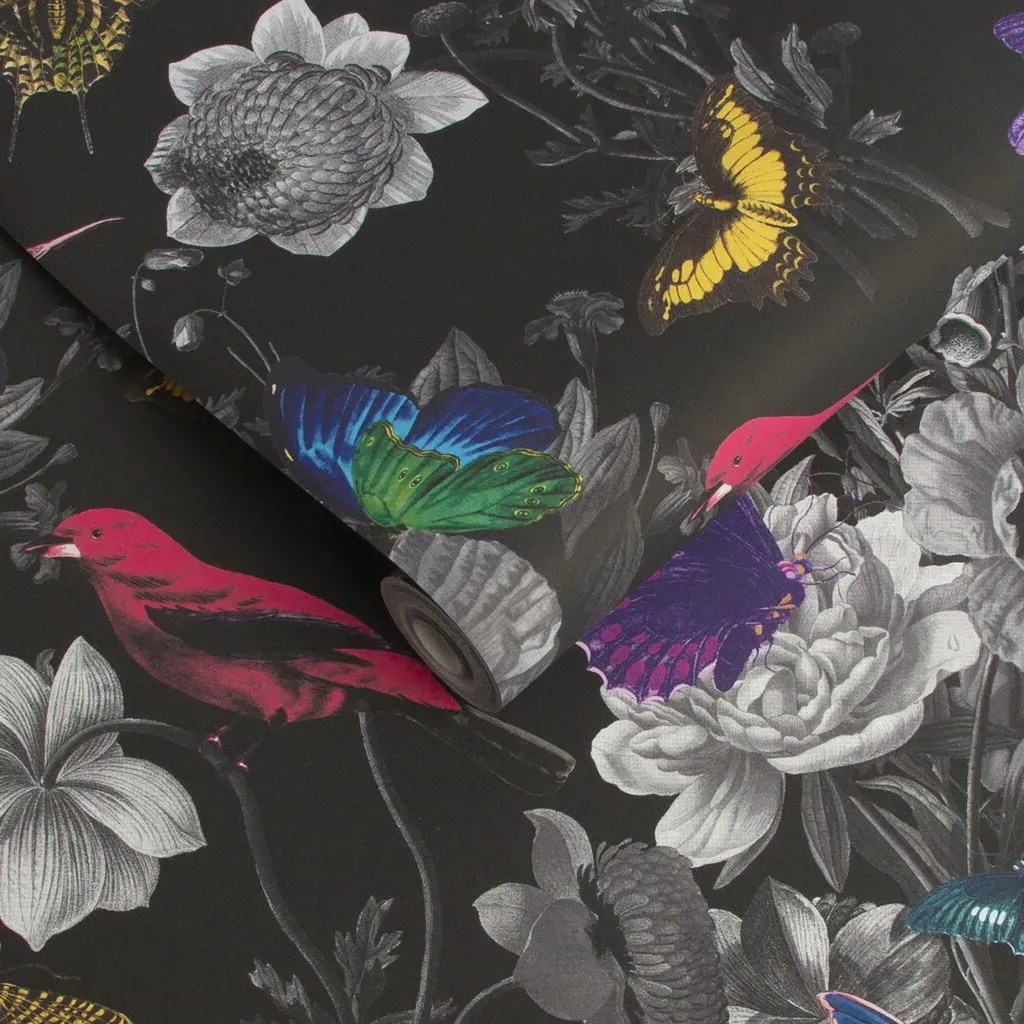 Jardin Black Floral Wallpaper - Black