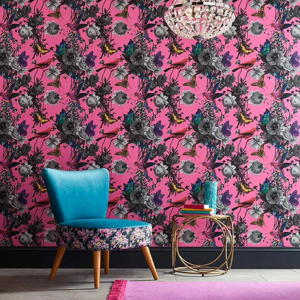 Jardin Magenta Floral Wallpaper - Pink