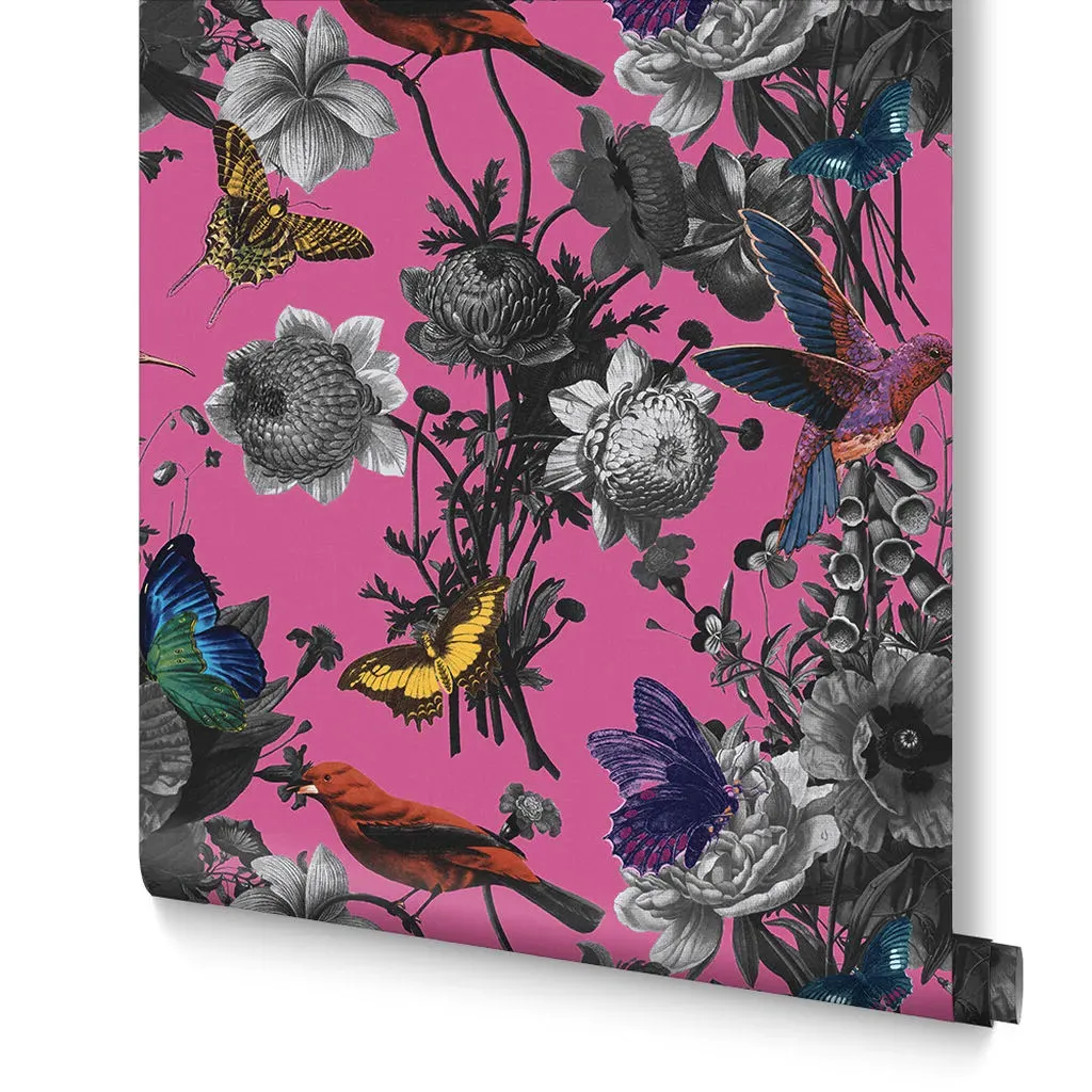 Jardin Magenta Floral Wallpaper - Pink
