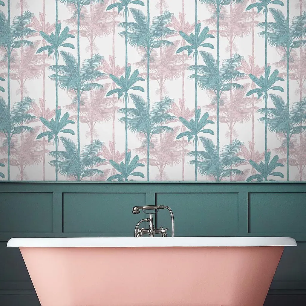 Jungle Blush Leaves Wallpaper - Pink, Green