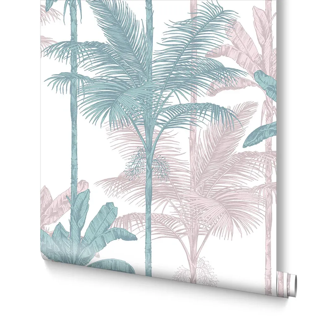 Jungle Blush Leaves Wallpaper - Pink, Green