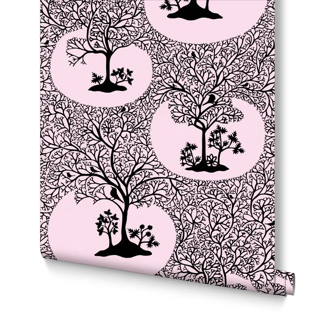 Magical Forest Rose Tree Wallpaper - Pink