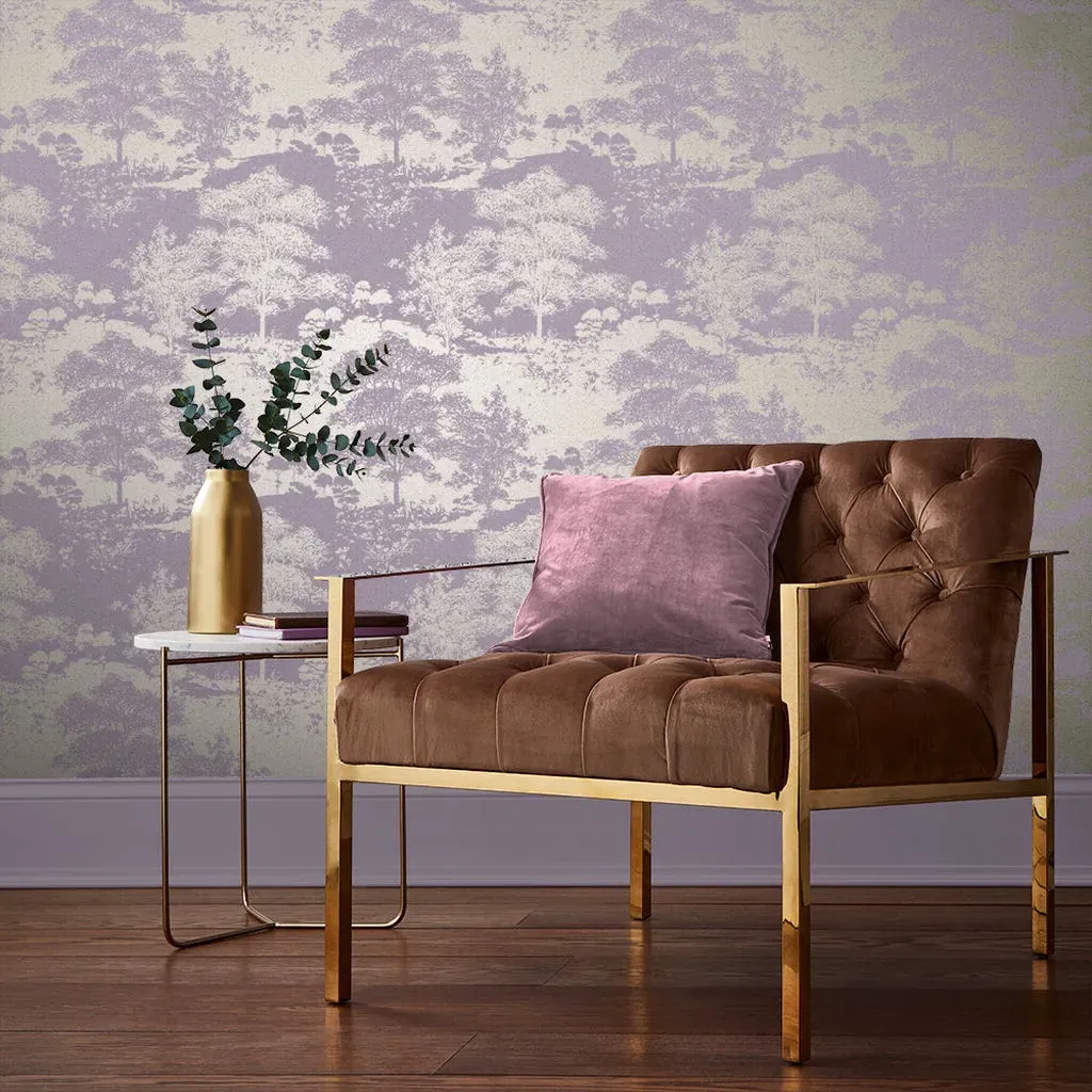 Meadow Bluebell Leaves Wallpaper - Purple, Gold