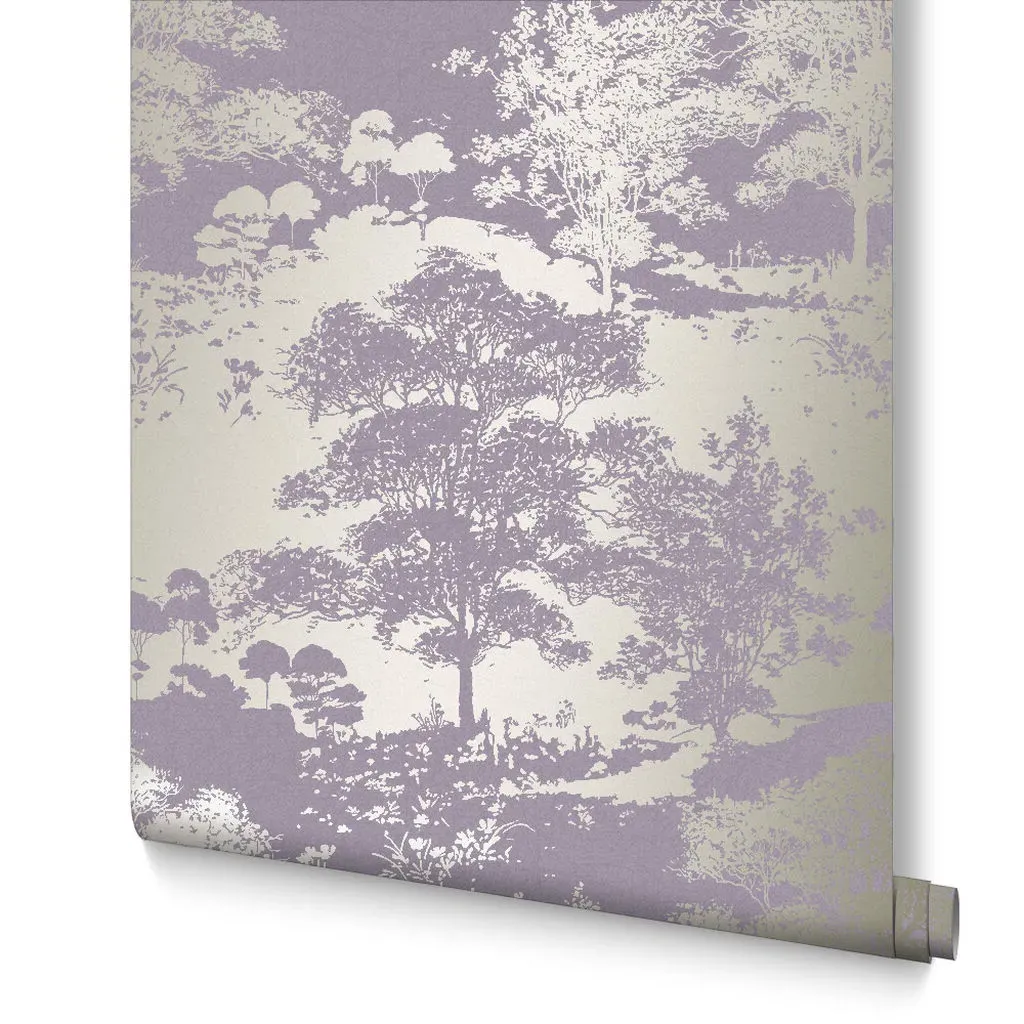 Meadow Bluebell Leaves Wallpaper - Purple, Gold