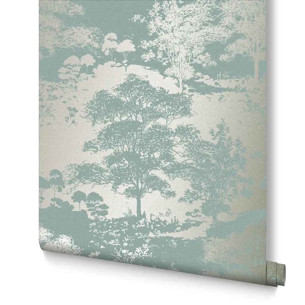 Meadow Dusk Leaves Wallpaper - Blue, Gold