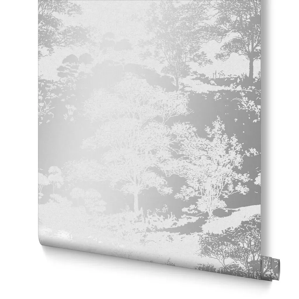 Meadow Frost Leaves Wallpaper - Silver, White