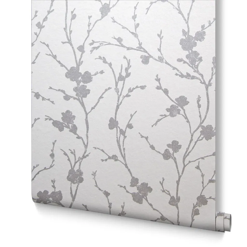 Meiying Chalk Trail Wallpaper with Metallic Finish - White image