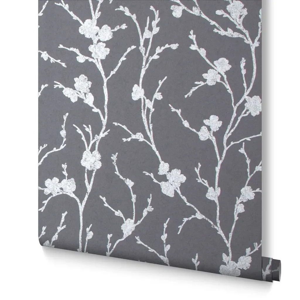 Meiying Pepper Trail Wallpaper with Metallic Detail - Grey