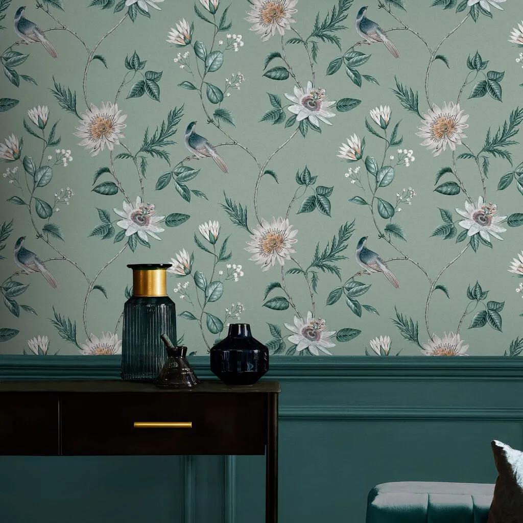 Nuit Sage Floral Wallpaper - Green