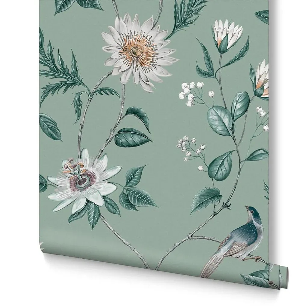 Nuit Sage Floral Wallpaper - Green