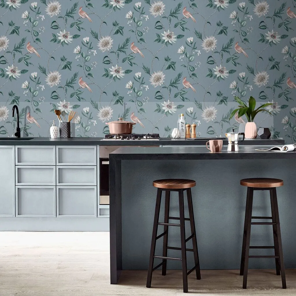 Nuit Sky Blue Floral Wallpaper - Blue